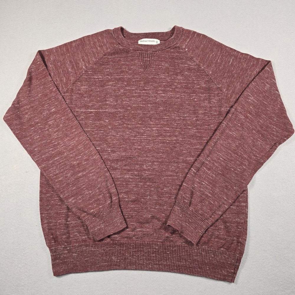 Mutual Weave Mens L Burgundy Sweater Crewneck Raglan Marled Cotton Blend